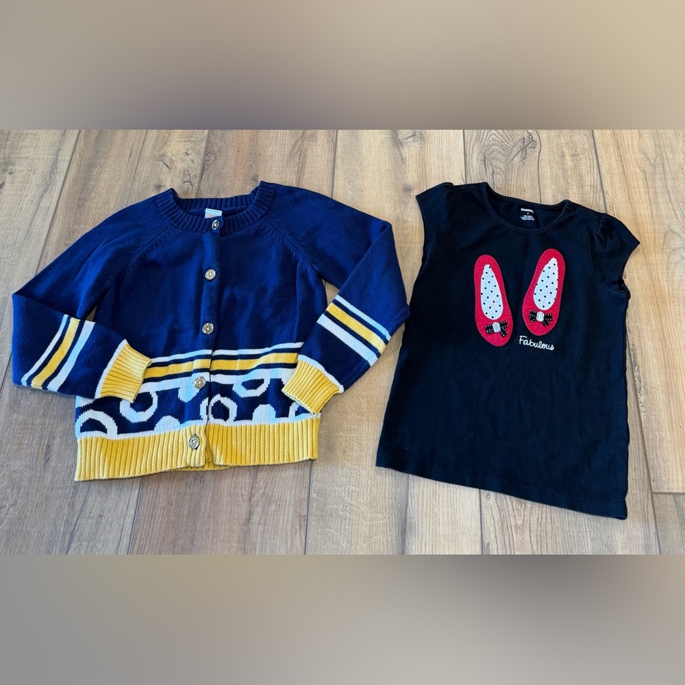 Gymboree Patterned Cardigan & Black T-Shirt Red Ballet Shoes